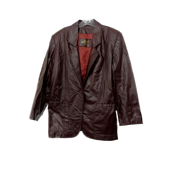 Etienne Aigner Jackets & Blazers - Etienne Aigner Womens Burgundy Genuine Leather Blazer Jacket Size 8